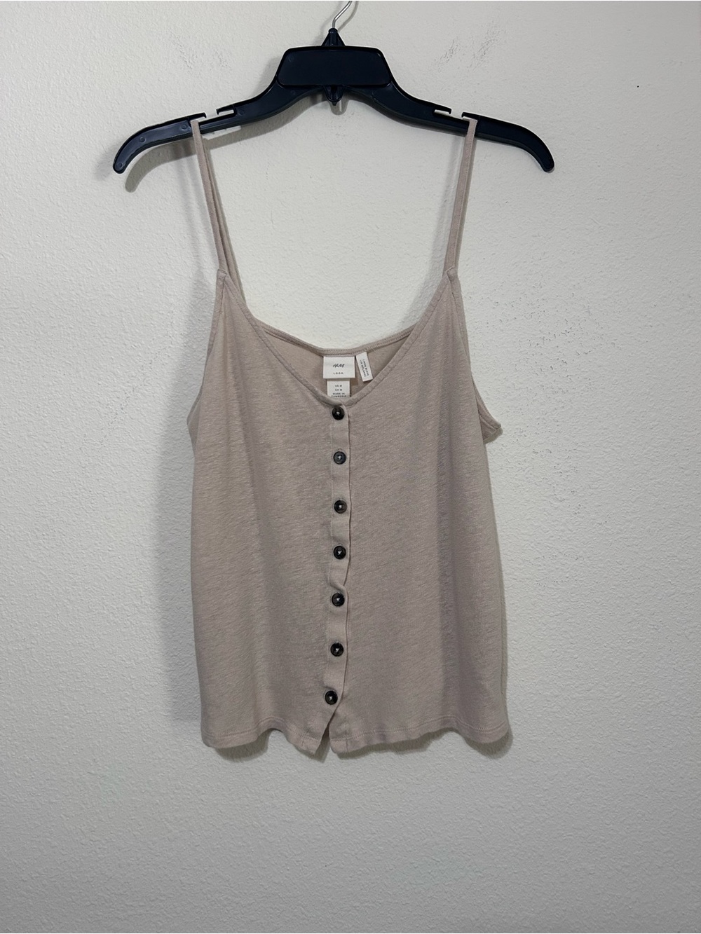 H&M L.O.G.G. Women’s Linen Blend Button-Front Cami Tank Top - Picture 6 of 7